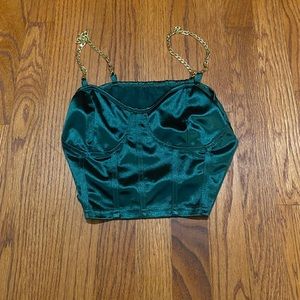 dark green silk corset top